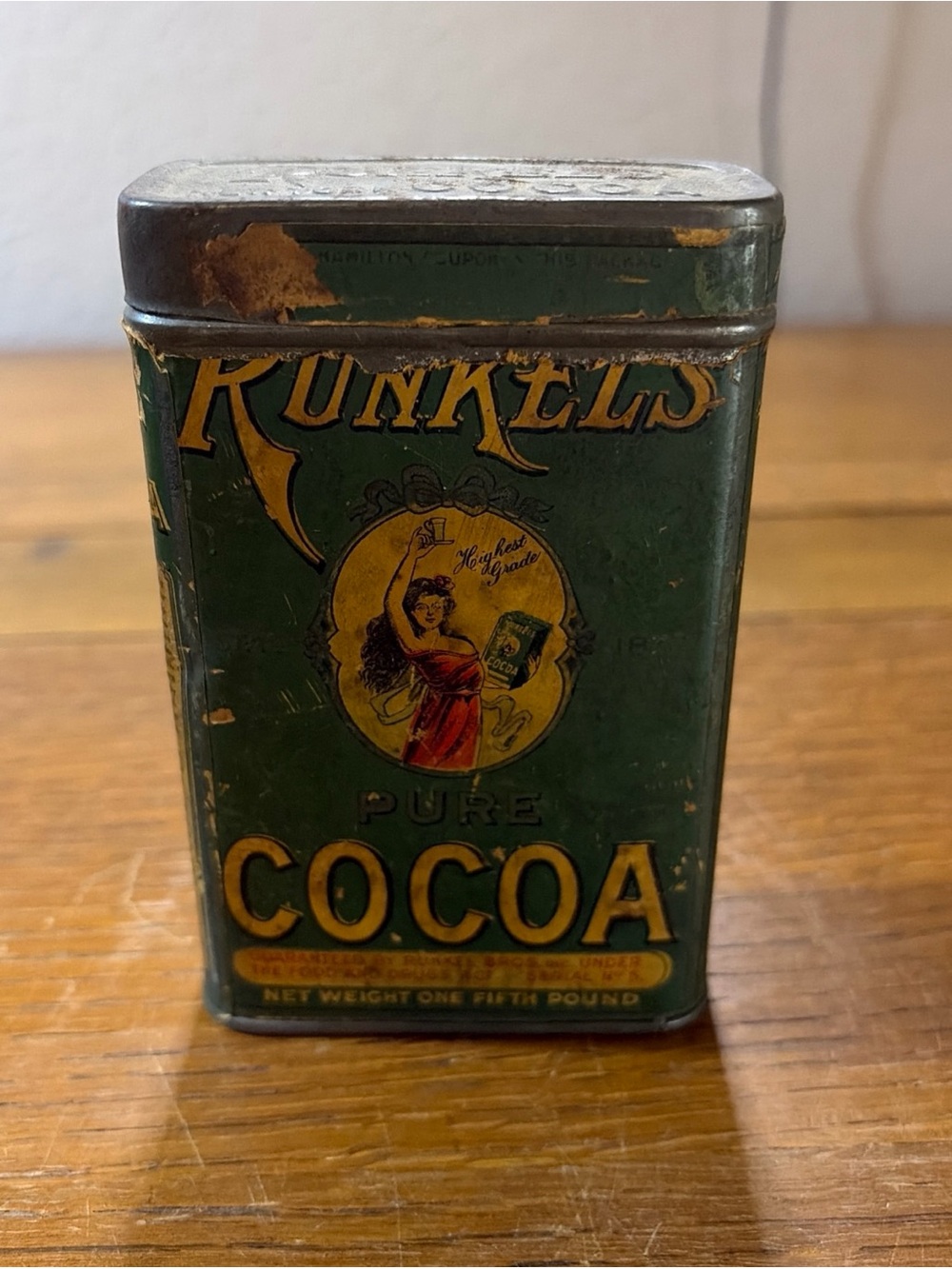Rare Vintage Original Runkels Cocoa Paper Label on Tin Can